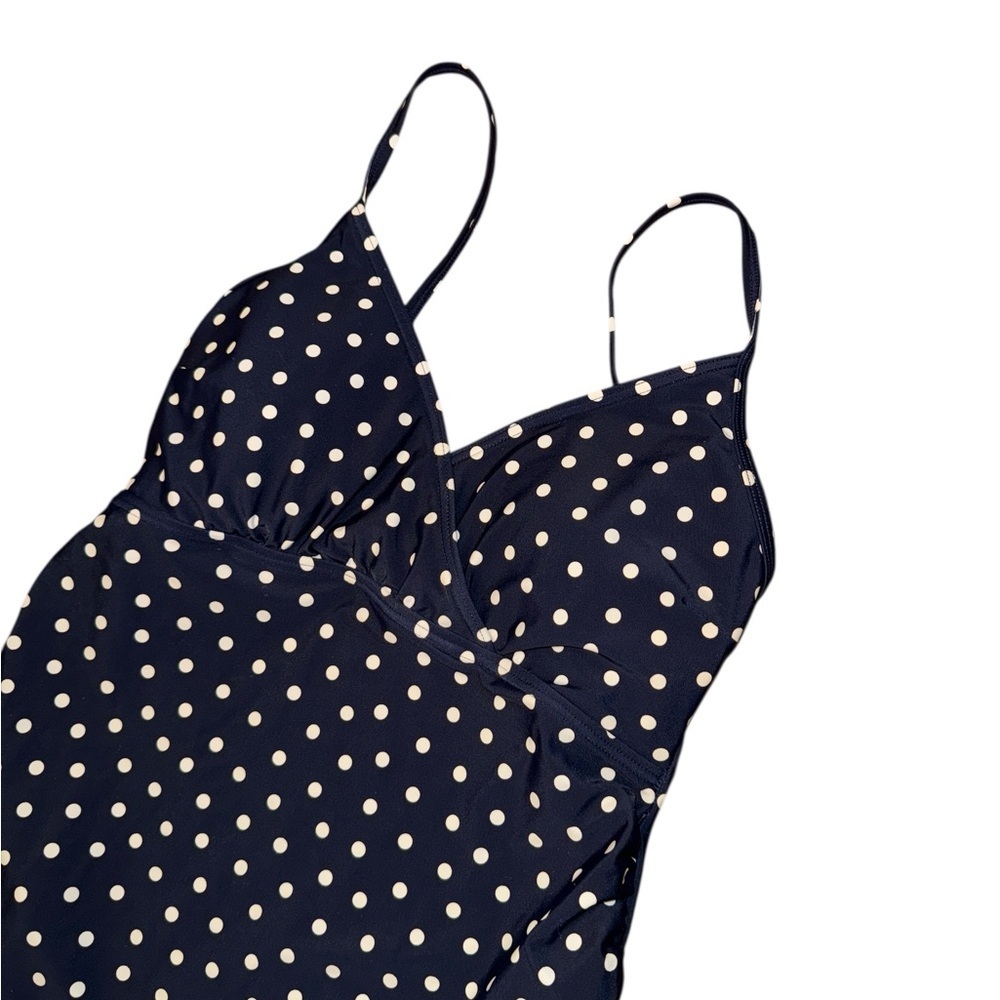 New Look Blue and White One Piece Swimsuit V-Neck Adjustable Straps - Picture 3 of 5